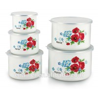 5pcs enamel casserloe sets enamel deep mixing bowl with pp lid