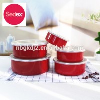 Cheap & High Quality enamel storage bowl set with plastic lid for korea